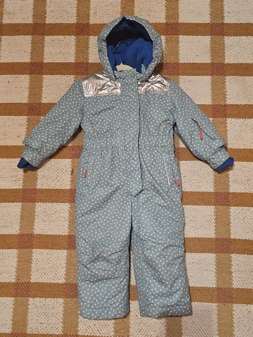 Mini Boden Girls Light Blue Star Print One-Piece Snowsuit Ski All-In-One